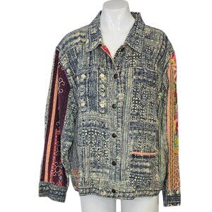 Chico's Womens 100% Linen Vintage Button Up Shacket, Patchwork, 3 / US Large